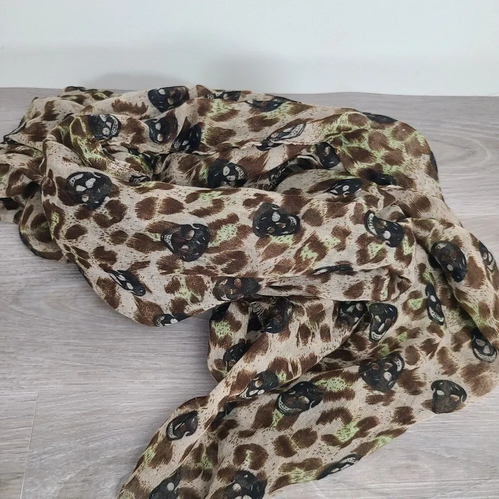 Animal Print Halloween‎ Goth Grunge Punk Black Skull Scarf Fringe Soft